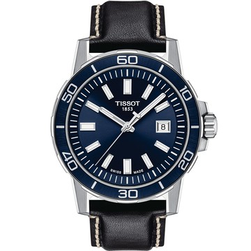 TISSOT 官方授權 SUPERSPORT GENT 紳士運動時尚錶-T1256101604100藍/皮帶錶