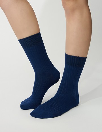 純色雙針刺繡紳士襪- 藍