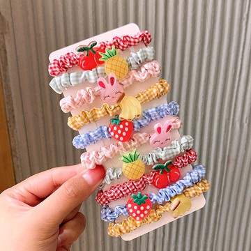 可愛彈性不傷髮大腸圈(10入組)-水果兔子-不含紙卡