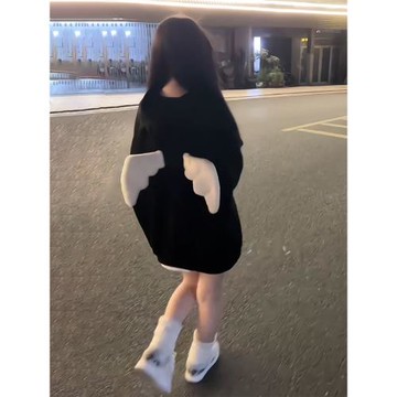 美式奶甜可愛天使翅膀衛衣女秋冬寬松高街星星刺繡小個子拉鏈外套