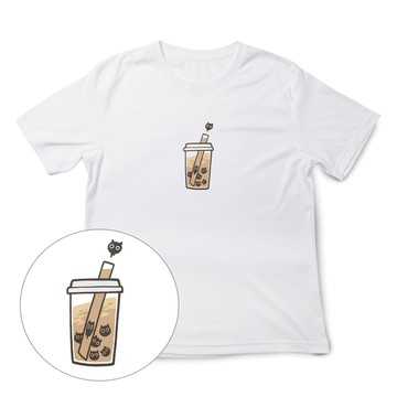 JZ TEE 黑貓-珍珠奶茶 印花短袖T恤