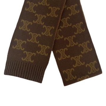 【CELINE】羊毛羊絨絲混紡交織圖案圍巾 棕色 - 2AD2M098W 19BR