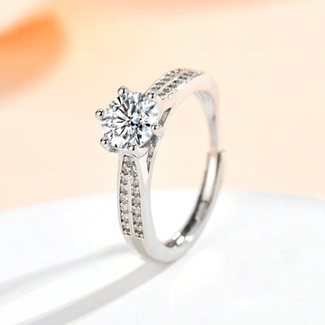 隔日到貨 六爪 雙排 1克拉 3EX D VVS1 八心八箭 莫桑鑽 奧地利水晶 可調式戒圍A280