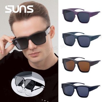 【SUNS】時尚大框偏光墨鏡/套鏡 包覆式太陽眼鏡 抗藍光+抗UV400/可套鏡/防眩光/遮陽 S75
