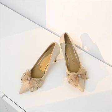 仙女風蝴蝶結高跟鞋細跟法式尖頭氣質淺口單鞋女2026年新款296753