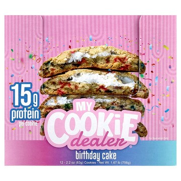 My Cookie Dealer Protein, 蛋白曲奇，生日蛋糕，12 塊，每塊 2.2 盎司（63 克）