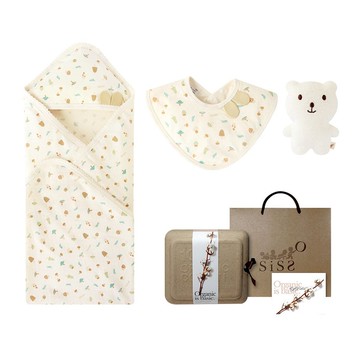 【SISSO有機棉】森林菇嚕菇天絲棉包巾圍兜禮盒