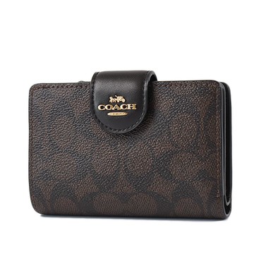 COACH 立體馬車緹花LOGO防刮釦式中夾-咖啡黑