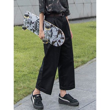 黑色褲子女2025新款工裝褲女夏季薄款小個子直筒休閑大碼闊腿女褲