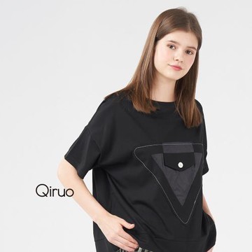 【Qiruo 奇若】春夏專櫃黑色短袖上衣2016A 時尚倒三角形