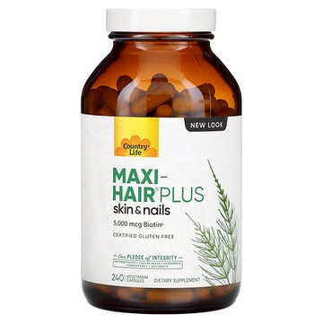 Country Life, Maxi-Hair Plus，5,000 微克，240 粒素食膠囊（每粒膠囊 1,250 微克）