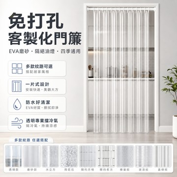 支援客製化 免打孔門簾-隔絕油煙- EVA門簾磨砂 四季通用 透明專業擋冷氣 一片式 防水免打孔穿桿式門簾簾子防冷跑門簾