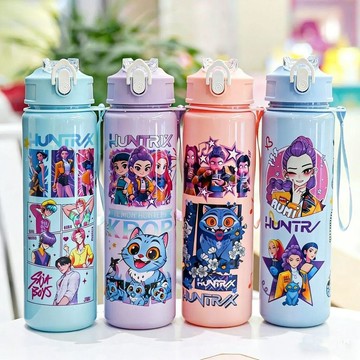 兒童玩具 兒童禮物新款K-POP獵魔女團塑料水杯便攜兒童戶外吸管杯兒童吸管水杯耐摔