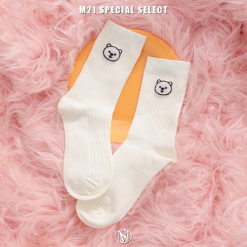 MISS 21 What’s 狗ing on！ 童趣俏皮立體毛絨狗造型撞色蝴蝶結中筒襪－藍