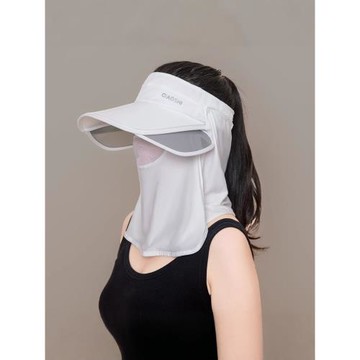 防曬帽女大帽檐口罩一體冰絲空頂全方位遮陽帽騎車吹不翻防紫外線