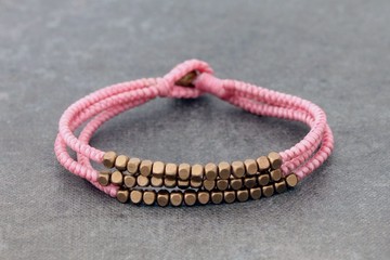 珠子手鐲花束嬰兒粉紅色立方體黃銅3編織手鍊