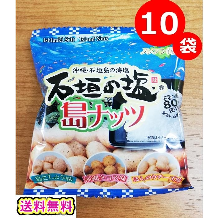 石垣の塩 島ナッツ 1袋16g×10袋セット 送料無料 沖縄 お土産 人気 おつまみ メール便 ポイント消化 落花生 ピーナッツ 島こしょう タコス チーズ ヒハツ