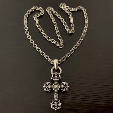 青峰銀匠ch火焰項鏈復古做舊時尚潮款搖滾嘻哈朋克風個性純銀項鏈