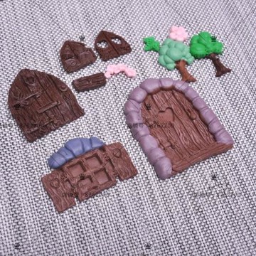 翻糖大樹童話小屋翻糖硅膠模具木門卡通城堡窗戶翻糖模具Z65-Z69