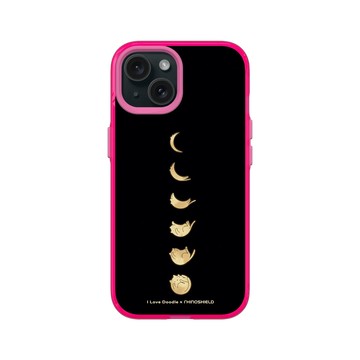 iPhone 15 Clear 粉漾桃 - ilovedoodle (Lim Heng Swee) - Cat Landscape - Cat Phases Black 貓咪月象-黑