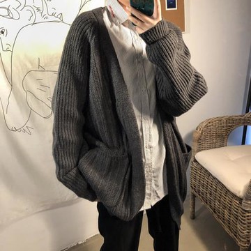 慵懶風毛衣男春秋季韓版潮流男寬松針織衫開衫外套休閑學生線衣男