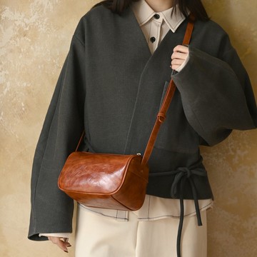 小皮塊-多夾層吐司方形背包-栗棕色