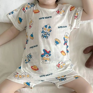 Healthy baby 兒童短袖短褲套裝夏季薄款竹纖維睡衣男童女童睡衣家居空調服兒童睡衣套裝家居服套裝短袖睡衣短袖睡衣