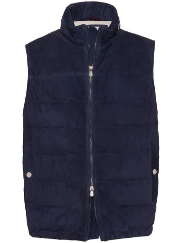 Brunello Cucinelli - high-neck padded gilet - men - Leather - 4XL - Blue