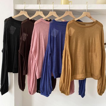 打底針織衫女新款圓領長袖寬松薄款春季韓版顯瘦設計感百搭上衣A