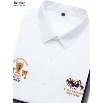 高端純棉男士長袖襯衫男裝品牌商務白色襯衣Polo高檔刺繡上衣春秋