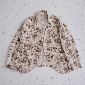 棉質斜紋布 neo 卓別林夾克 風景印花 棕色