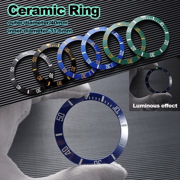 40 毫米 * 31.6 毫米陶瓷手錶夜光表圈,適用於勞力士Sub 插入環錶殼手錶環配件,適用於潛水 GMT