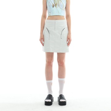 新立體裁剪復合面料大口袋白半裙