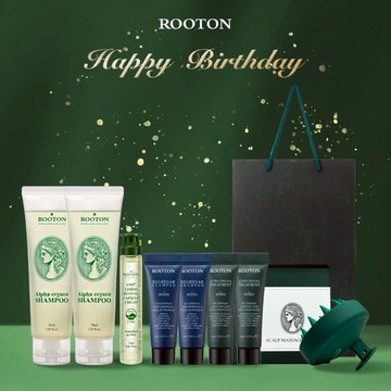 快速出貨【ROOTON】生日快樂！甦活植萃洗髮精50ml x2+奇蹟復甦精萃綠瓶13ml+頭皮按摩梳+海藻洗髮精10ml x2+護髮素10ml x2+品牌質感提袋(摩羯座生日禮物)