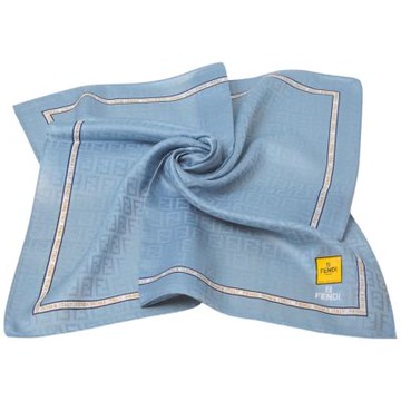 FENDI 品牌滿版 FF logo 緹花圖案字母LOGO帕領巾(灰藍色系/51CM)