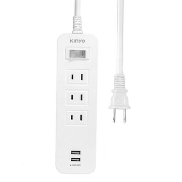 Kinyo 1開3插雙USB延長線  1.8m  單色  1條