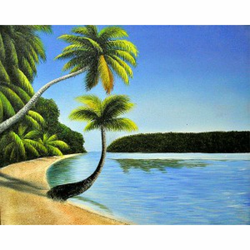 注目ブランドのギフト 絵画バリ島ヤシの木と海 No.0507 絵画