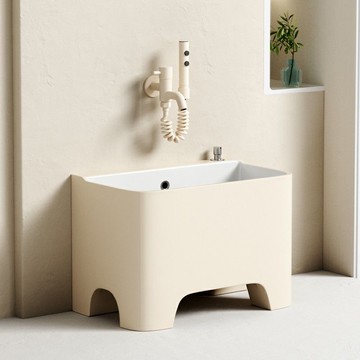 北歐奶油風格高腳拖把池拖布池衛生間陽臺高溫陶瓷水槽池洗墩布盆 b8031