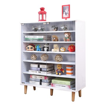 BuyJM MIT低甲醛寬80cm可堆疊六層強化玻璃門實木腳展示櫃/置物櫃/書櫃集成木色