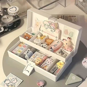 ins風桌面收納✨高顏值可摺疊ins風收納盒髮飾小物分格整理盒學生桌面收納文具盒