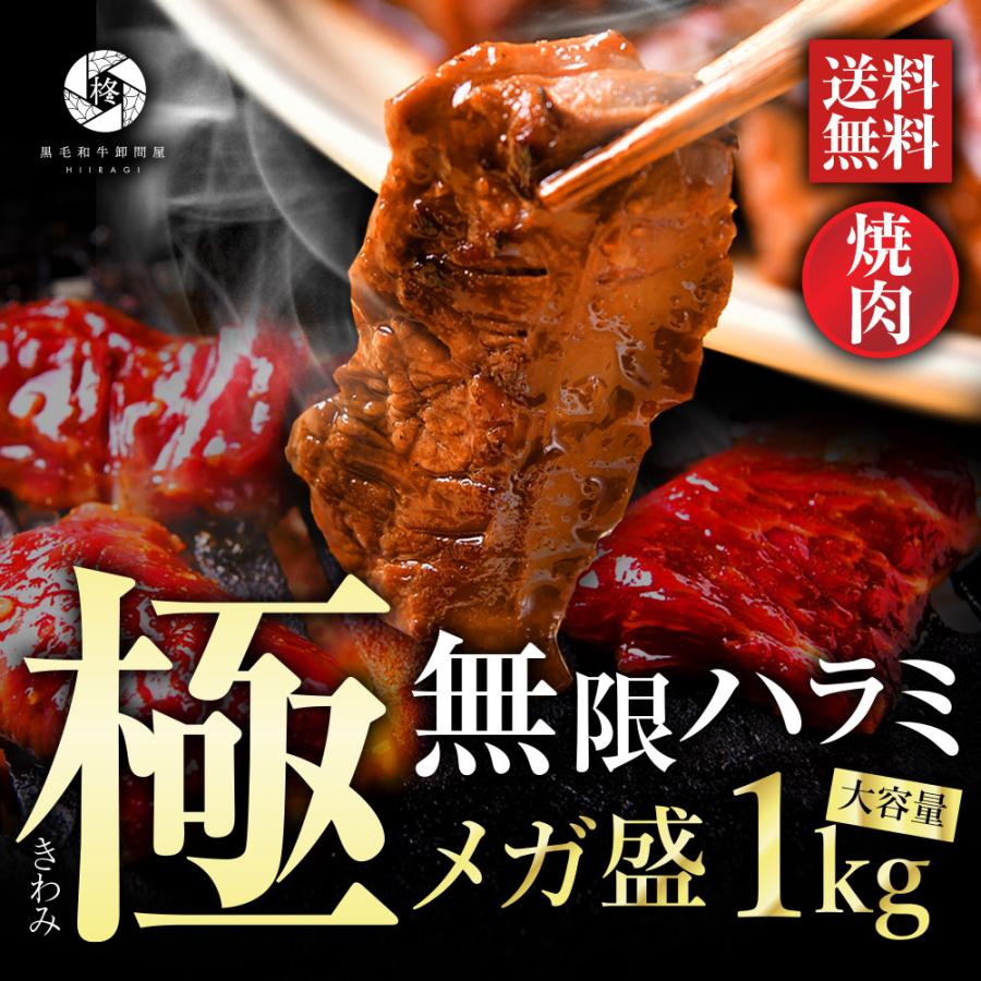 焼肉 セット 牛 お歳暮 御歳暮 2023 牛肉 タレ漬け 柔らか ハラミ 1kg 1000g (250g×4) バーベキュー BBQ 大容量  冷凍食品