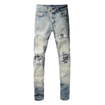 AMR jeans MX1 A米爾美式修身長褲頭巾高街破洞緊身男牛仔褲子