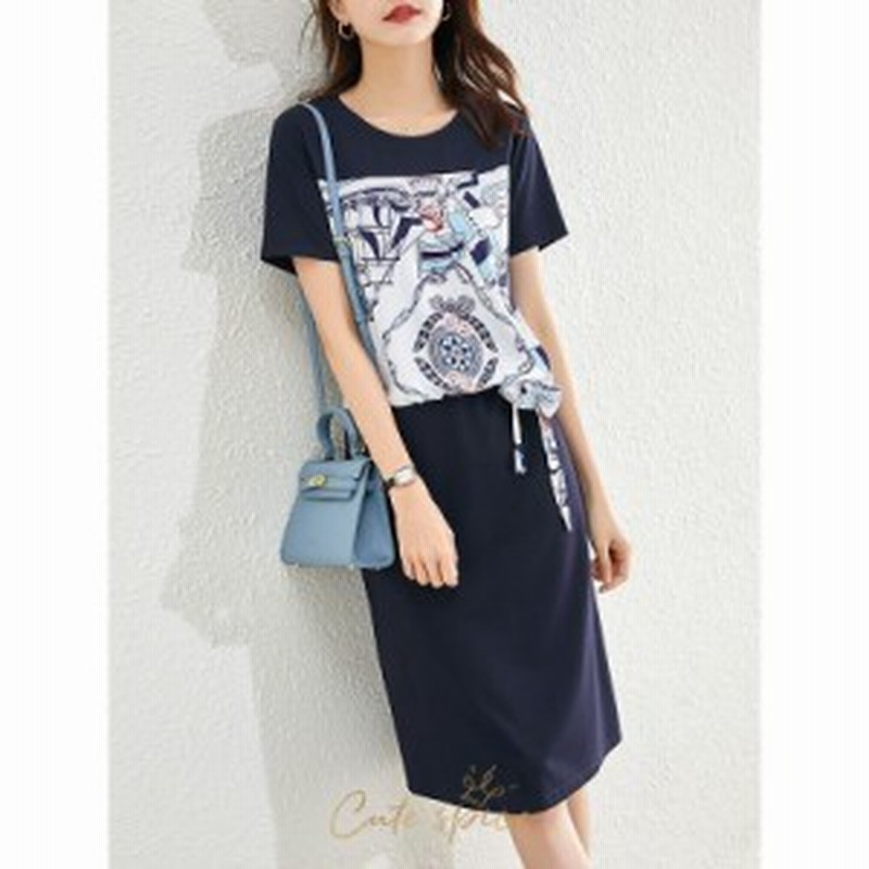 ワンピース レディース 40代 マキシワンピース 春夏 半袖ワンピース フェイクレイヤード プリント ロング丈tシャツスカート オシャレ大人 通販 Lineポイント最大1 0 Get Lineショッピング