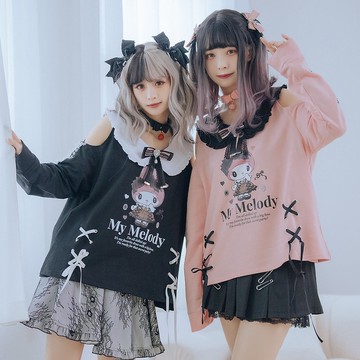 原創三麗鷗SANRIO授權美樂蒂蕾絲領結量產型長袖露肩水手服JJ5049