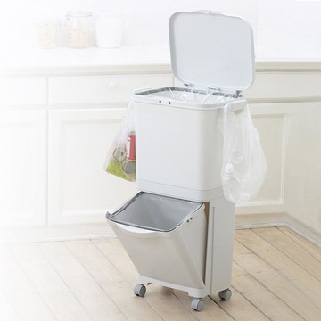 日本製雙層移動式分類垃圾桶(上層單格)-45L