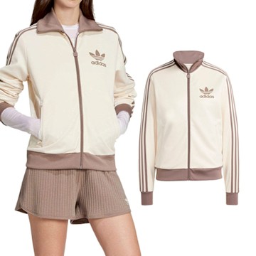Adidas Classic TT 女款 米白棕色 運動 三葉草 休閒 拉鍊 口袋 立領 愛迪達 外套 JC5807