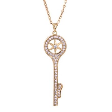 純銀項鍊 鍍18K金鑲鑽吊墜-精緻鑰匙造型時尚生日情人節禮物女飾品73cu186【獨家進口】【米蘭精品】