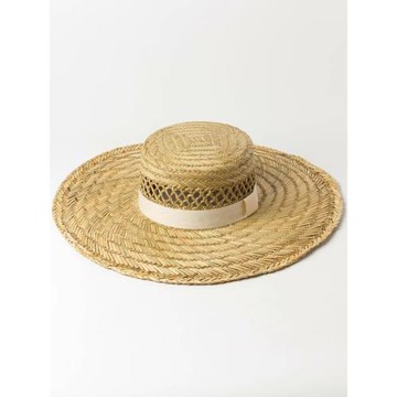 小眾設計師款手編海草平頂禮帽織帶裝飾大檐海草平頂草帽遮陽草帽