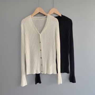 2025新款早秋V領長袖美麗諾羊毛超薄女裝針織開衫空調衫女士上衣