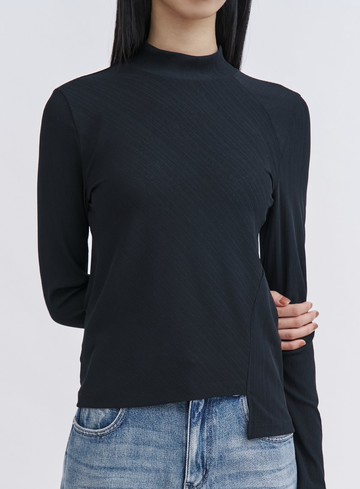 親柔小立領坑條長袖上衣